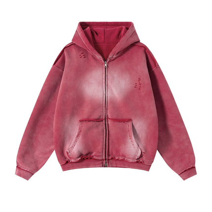 ROSE DISTRESSED ZIP HOODIE