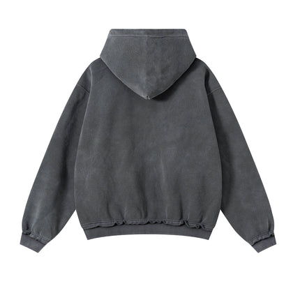 CHARCOAL DISTRESSED ZIP HOODIE