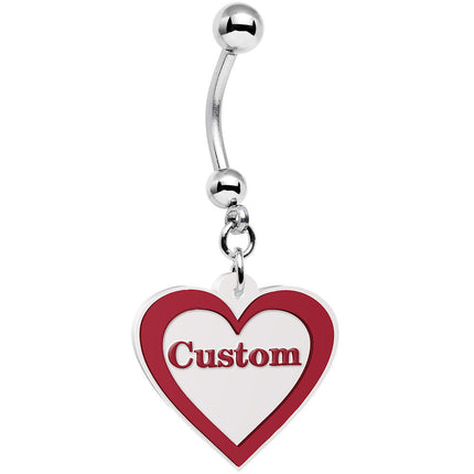 Custom Red White Valentines Day Heart Personalized Dangle Belly Ring