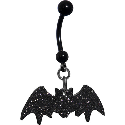 Glittery Black Bat Dangle Belly Ring