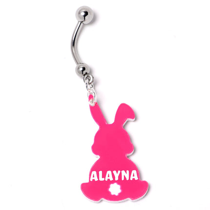 Custom Pink Bunny Rabbit Personalized Dangle Belly Ring