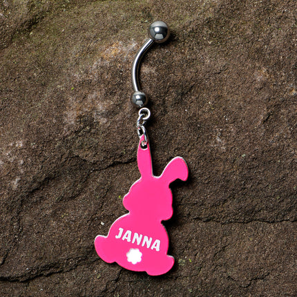 Custom Pink Bunny Rabbit Personalized Dangle Belly Ring