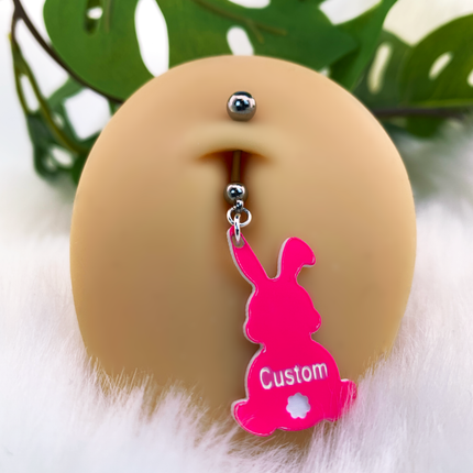Custom Pink Bunny Rabbit Personalized Dangle Belly Ring