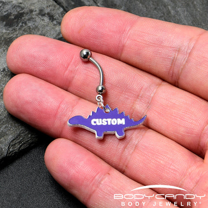 Custom Purple Stegosaurus Dinosaur Personalized Dangle Belly Ring