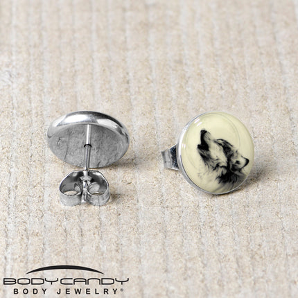Glow in the Dark Howling Wolf Stud Earrings
