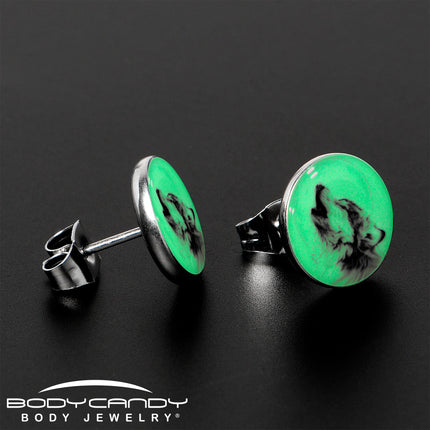 Glow in the Dark Howling Wolf Stud Earrings