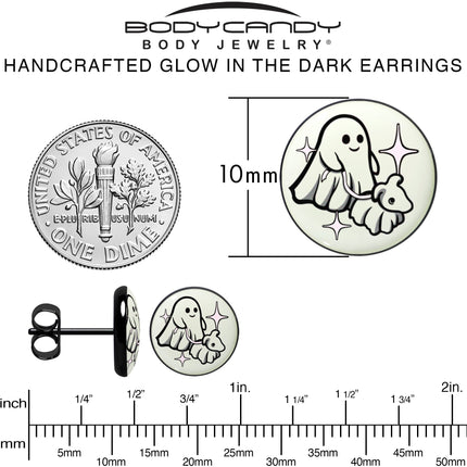 Black Anodized Halloween Ghost Dog Walker Glow in the Dark Stud Earrings by Onyx O