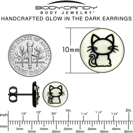 Black Anodized Kitty Cat Glow in the Dark Stud Earrings by Onyx O