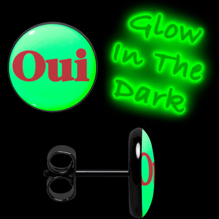 Black Anodized OUI Glow in the Dark Stud Earrings by Onyx O