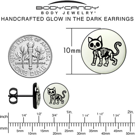 Black Anodized Skeleton Kitty Cat Glow in the Dark Stud Earrings by Onyx O