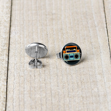 Retro Boombox Stud Earrings by Onyx O