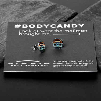 Retro Boombox Stud Earrings by Onyx O