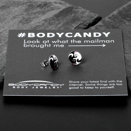 Cute Kitty Cat Yin Yang Stud Earrings by Onyx O
