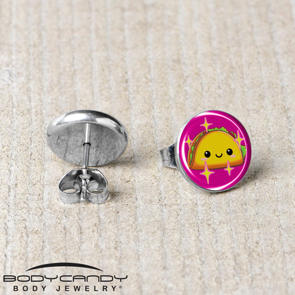 Mexican Fiesta Cute Taco Stud Earrings by Onyx O