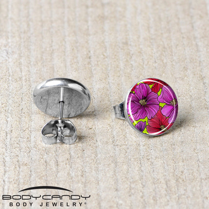 Blossom Creation Tropical Floral Flowers Stud Earrings by Onyx O