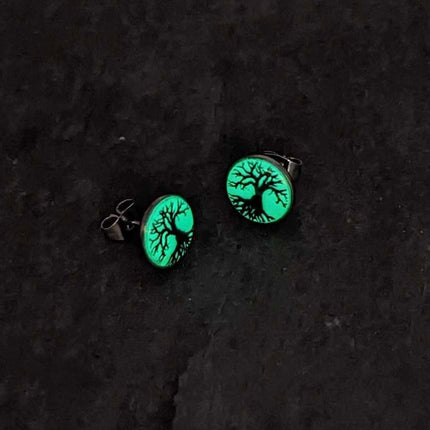 Stainless Steel Tree of Life Glow in the Dark Stud Earrings by Onyx O