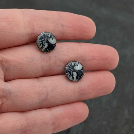 Stainless Steel Tree of Life Glow in the Dark Stud Earrings by Onyx O
