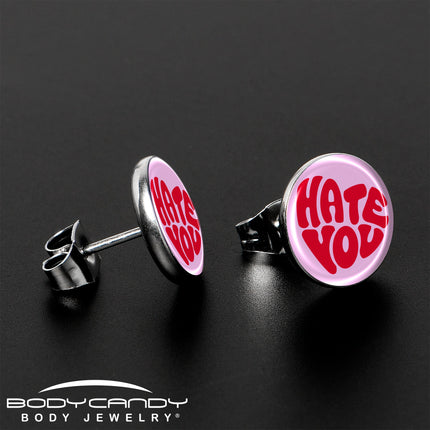 Retro Text Hate You Stud Earrings by Onyx O