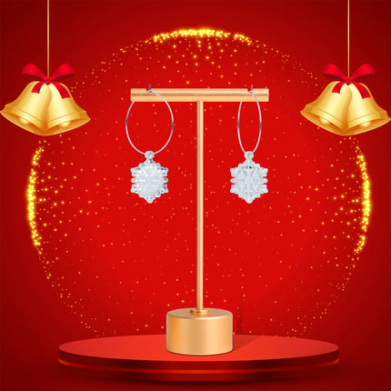 Ice Clear Winter Snowflake Hoop Earrings
