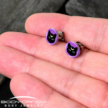Black Mystic Kitty Cat Stud Earrings by Onyx O
