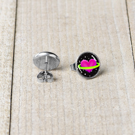 Heart Planet Stud Earrings by Onyx O