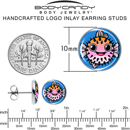Swimming Pink Pufferfish Stud Earrings by Onyx O