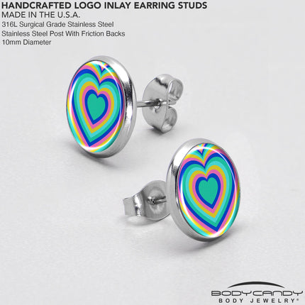 Rainbow Retro Heart Stud Earrings by Onyx O
