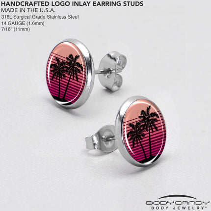 Palm Tree Retro Sunset Stud Earrings by Onyx O