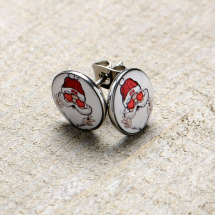 Christmas Peace Love Santa Stud Earrings by Onyx O