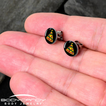 Christmas Holiday Pizza Tree Stud Earrings by Onyx O