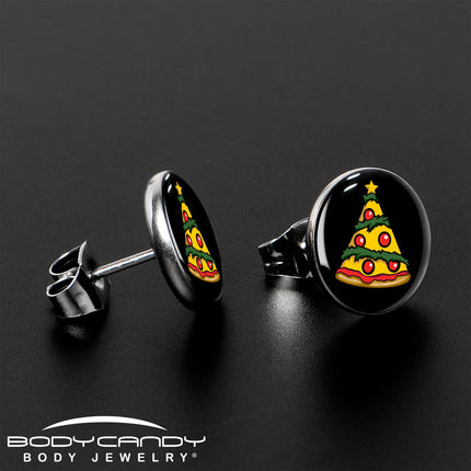 Christmas Holiday Pizza Tree Stud Earrings by Onyx O