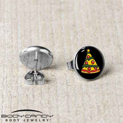 Christmas Holiday Pizza Tree Stud Earrings by Onyx O
