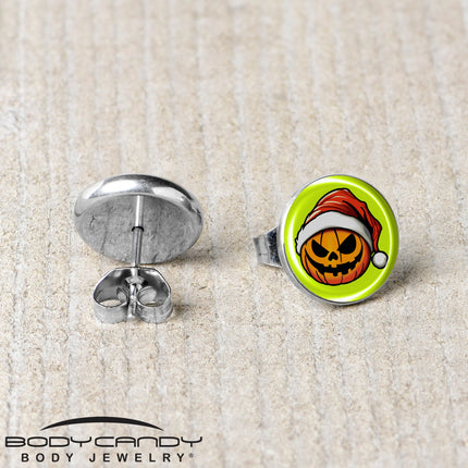 Christmas Holiday Santa Hat Pumpkin Stud Earrings by Onyx O