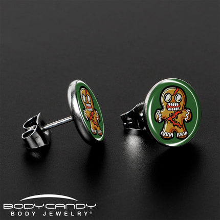 Christmas Holiday Zombie Gingergread Man Stud Earrings by Onyx O