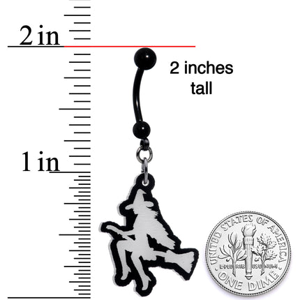 Glow in the Dark Halloween Flying Witch on Broom Dangle Belly Ring