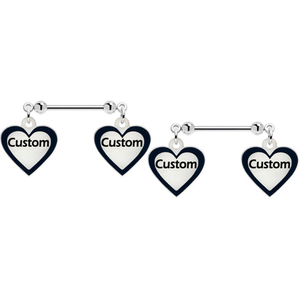 Custom Heart Glow in the Dark Double Personalized Name Dangle Nipple Ring Set