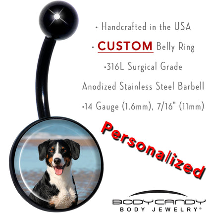 Black Anodized Titanium Custom Photo Belly Ring