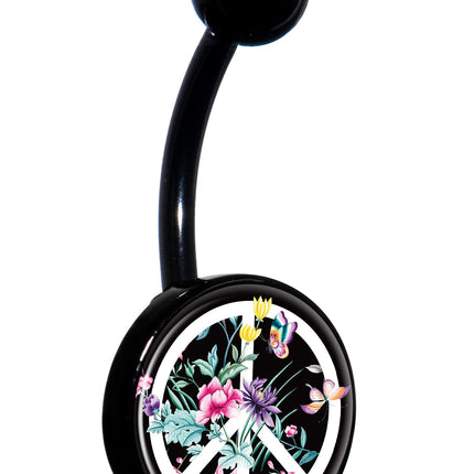 Floral Peace Sign Black Belly Ring