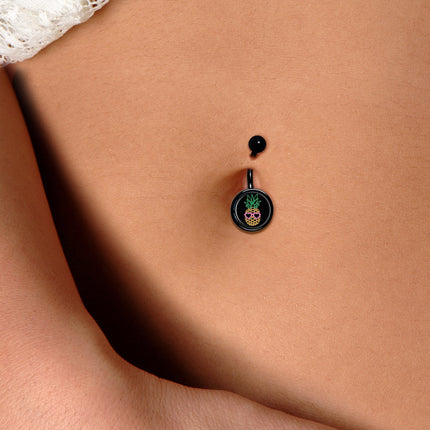 Neon Heart Tropical Pineapple Black Belly Ring