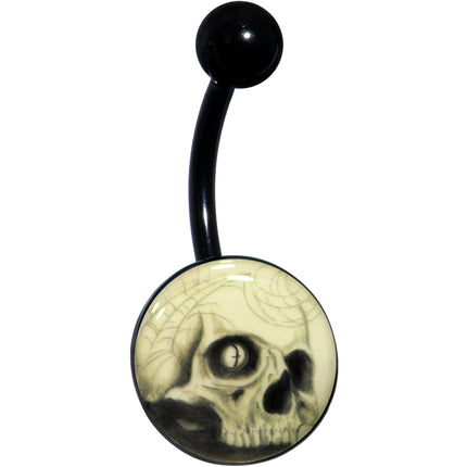 Black Titanium Webbed Skull Glow in the Dark Belly Ring