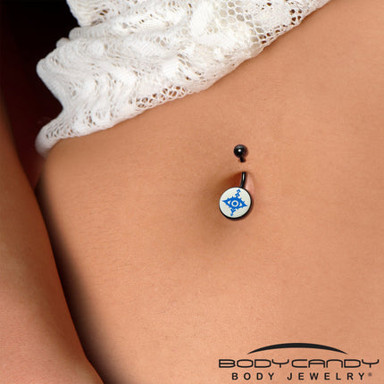 Black Anodized Glow in the Dark Evil Eye Belly Ring by Onyx O