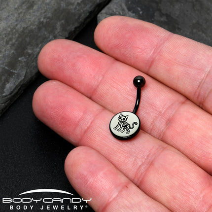 Black Anodized Glow in the Dark Skeleton Kitty Cat Belly Ring by Onyx O