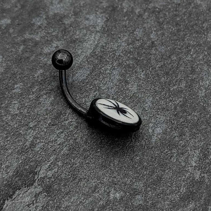 Black Glow in the Dark Black Widow Spider Belly Ring by Onyx O