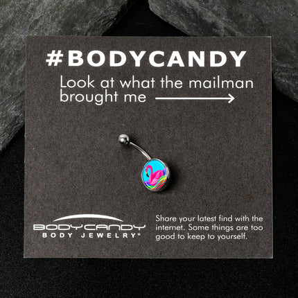 Rainbow Sea Floating Flamingo Belly Ring by Onyx O