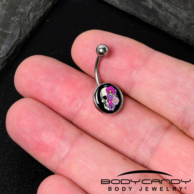 Floral Flowers Skull Belly Ring by Onyx O