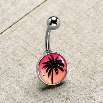 Red Sunset Palm Tree Belly Ring by Onyx O
