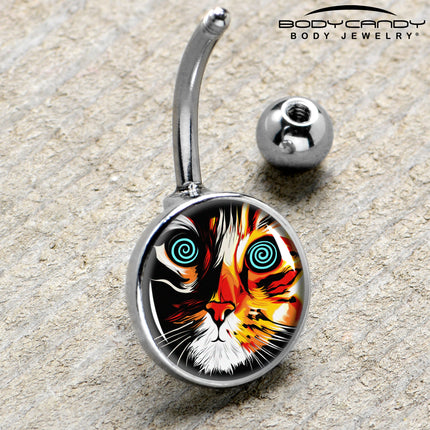 Colorful Trippy Cat Belly Ring by Onyx O