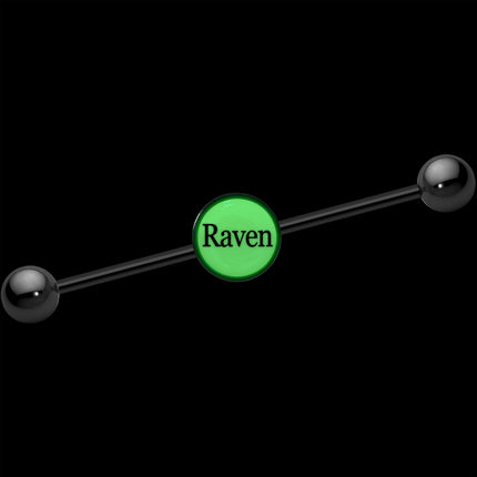 Custom Glow in the Dark Personalized Industrial Barbell in Black Titanium