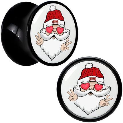 Black Acrylic Christmas Peace Love Santa Double Flare Plug Set by Onyx O