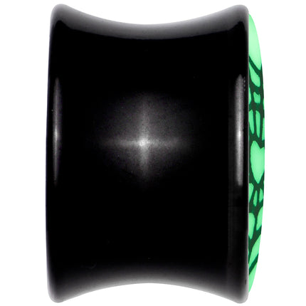 Black Acrylic Heart Spider Web Glow in the Dark Double Flare Plug Set by Onyx O